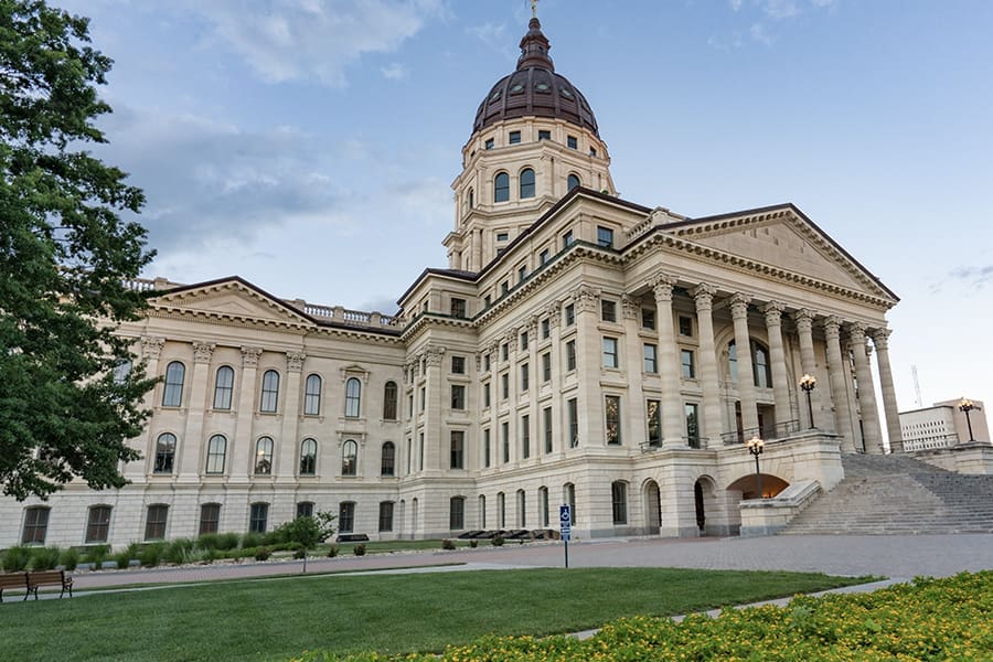 Topeka, KS - Angled View Look Up at State Capital Building in Topeka, Kansas